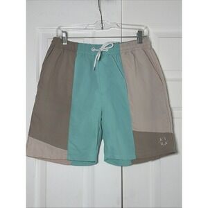 LIRA Colorblock Swim Trunks Mens Size M Teal Tan Brown Board Shorts Nylon